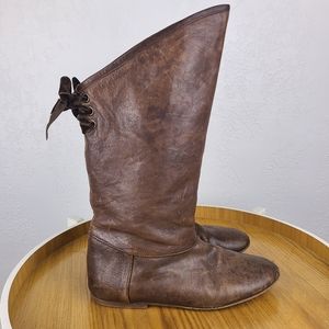 Aqua Brown Leather Knee High Boots